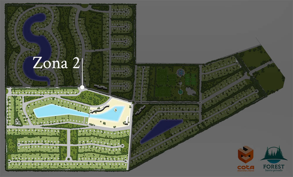 Plano Zona 2 con lotes, condominios y laguna artificial