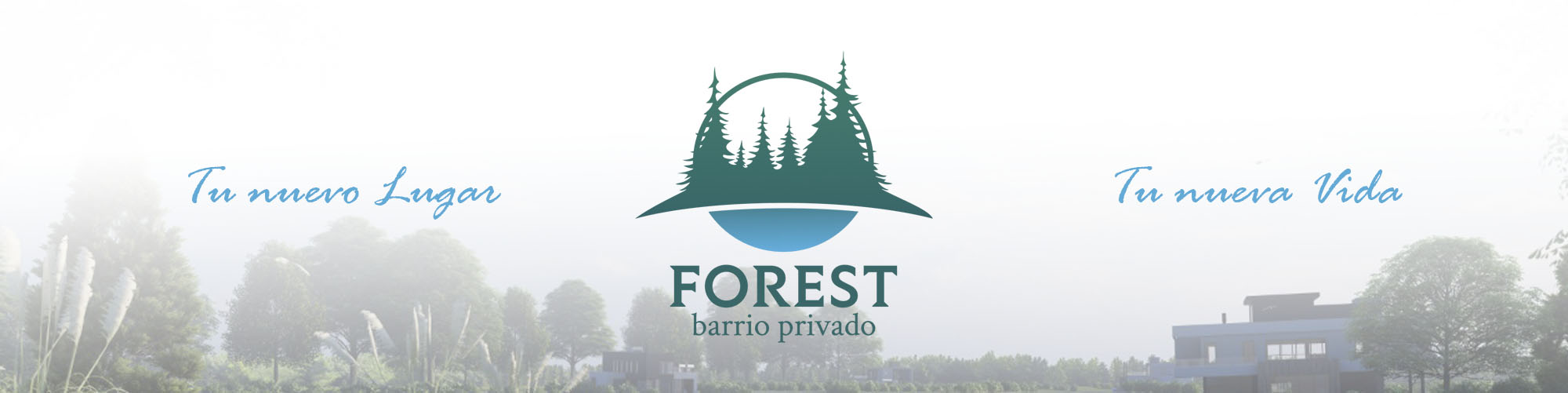 Arboles y lotes con logo Barrio Privado Forest, tu nuevo lugar, tu nueva vida